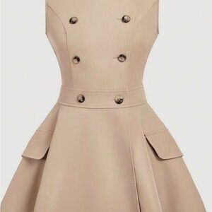 Elegant Tan Double-Breasted Dress